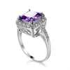 Ringos de cluster gemas roxas cz anel de cor prata tamanho 6 7 8 9 10 Charming Women Women Wedding Jewelry Party Gift Wholesale