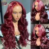 99J Color Body Wave Lace Front Human Hair Wigs Red Burgundy 13x4 Transparent Lace Front Wig Pre-Plucked for Women Remy Hair 180