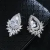 Charm Fashion Teardrop cubic Zirconia Silver Color Stud arrings Luxury Leaf Bridal Wedding Brincos Jewelry for Women 230823