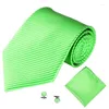 Bow Ties Fashion Mens set för män Kvinnor 10cm/4 "Bröllopstillbehör Solid randig svart röd grön vit manschettknappar fyrkantiga slips