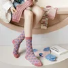 Donne calzini 5PAIR KAWAII Giappone a doppio ago in cotone a maglia comoda calda per le donne