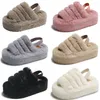 2023 Home plush flat platform cotton slippers women pink black gray khaki beige elastic band casual