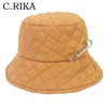 Autumn Winter Women Diamond Pin Bucket Hat Bob Pu Leather Punk Lady Girls Fashion Fisherman Hat Korean Basin Panama12388