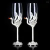 Copos de vinho 2pcs/conjunto de cristal sem chumbo copo de champanhe cisne swan esmalte pérola strass arbiting cálice casal par de casar presentes de casamento