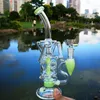 10 Inch Turbine Perc Percolator Unique Double Recycler Hookahs Glass Bong Pink Purple Green 14.5mm Female Joint Water Pipes Fab Egg Fab Dab Rigs Oil Rig With Bowl