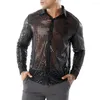 Chemises décontractées pour hommes Chemise à paillettes légère Hommes Vintage 70s Revers Disco Brillant Brillant Slim Fit Fête à poitrine unique