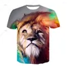 Camisetas masculinas frias friamente friamente leão 3d animal estampado camiseta infantil tee homem personalidade respirável verão menino casual menina de manga curta roupas de manga curta