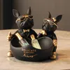 Decoratieve objecten Figurines Liefhebbers Bulldog standbeeld met bowl -opbergdoos voor sleutels sieraden Franse bulldog beeldje van figurine hars decor tafel decoratie sulptuur 230823