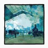 Sjaals 53 cm Monet Oil Painting Train Station Silk Scarf Women Square sjaals Foulard Bandana Haar