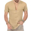 Camisetas de camisetas masculinas Camisa de manga curta de decote em V Summer Men elegante homem de praia Slim Fit Color Solid Bamboo Cotton Clothes Y2K Tops 2023