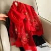 Sjaals zijden wollen sjaal bloem geborduurde vrouwelijke sjaals en wraps dame reizen pashmina hoge kwaliteit winter nek geschenk sjaals 230823