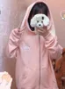 Felpa con cappuccio da donna con cappuccio da donna con cappuccio con cappuccio con cappuccio zip up harajuku ricamato di orso divertente top carini 2023 maniche lunghe coreane