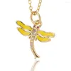 Pendant Necklaces Golden Dragonfly Necklace Copper Micro-Set Zirconia Enamel Animal Shape For Women Summer Party Jewelry Gifts