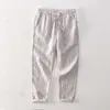 Lniane swobodne męskie spodnie luźne dopasowanie swobodne lekkie elastyczne sznurka w talii letnie spodnie plażowe oddychające proste spodnie 20230824.