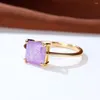 Wedding Rings Delicate Purple Yellow Flower Stone Square For Women Silver Gold Color White Zircon Thin Bands Party Jewelry