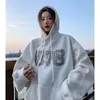 Kadın Hoodies Giyim Hafif Gri Kapüşonlu Mektup Nakış Çizme Sweatshirt Kore Moda Kış Toplar Külot