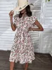 Vestidos casuais básicos msfilia feminino verão vestido vintage impresso médio longo branco chique floral a linha vestido 230824