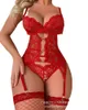 Sexy Set Hart Decor Kanten Kousenband Bustier Vrouwen Ondergoed Lingerie Kleding Pak Sissy Mode Casual Zomer Lente 230824