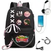 Школьные сумки рюкзак рюкзак аниме мой герой академия Himiko Toga Girls Bag Rucksack USB Port Travel Mochila 230823