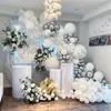 147Pcs White Chrome Metallic Silver Balloon Garland Arch Kit For Birthday Wedding Party Decoration Balloons Bride Baby Shower X072252v