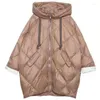 Damesgeulcoats 2023 Winterjas Koreaanse losse MD-lange dikke parka-letters afdrukken Warm neer op katoenen cocon type fleece jassen met capuoon