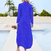 Casual Dresses Classic Polka Dots Dress Blue And White Fashion Sexy V Neck Cute Chiffon Long Sleeve Clothes Big Size 6XL