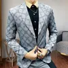 Mäns kostymer blazers våren affärsformell klänning trend tryck brudgum bröllop blazer hombre brittisk stil rökande män smal fit jacka 230823