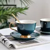 Fincan tabakları kahve fincanı set seramik koyu yeşil kaşık plakalı porselen çay kahvaltı sütü 200ml / 230ml