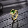 Кластерные кольца стиль стиль благородный Изумрудный квадрат Имитация зеленое турмалиновое открытое кольцо