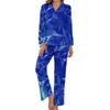 Frauen Nachtwäsche elegante Geo -Print -Pyjamas moderne geometrische Kunstraum gegen Nacken Nachtwege Frauen 2 Stück Design Langarmes Nettel Pyjama -Sets