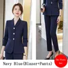 Damen zweisteuelhafte Hosen elegant schwarz graublau Frauen Blazer und Hose Anzug Ladies Business Work tragen formelle Jacke Hose Frau Herbst 2