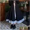 Grundläggande avslappnade klänningar Fat MM Dress Womens 2023Spring och Autumn French Retro Hepburn Style Black Vestidos Lace Long Female L436 DRO DH9PX