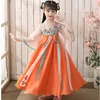 女の子のドレス古代中国の伝統カム・カム・ビッグチャイルドサマースプリングかわいいゆるい刺繍ガールフェアリードレスパーティーステージドレスR230824