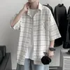Men's Casual Shirts Summer Lightweight Men Plaid Short Sleeve Loose Chic Coat Japanese Style Fashion Cool Oversize Clothing Male