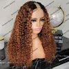 Kinky Curly Ombre Golden Brown Afo Black Women Human Hair Wigs 1x4 U Shaped/V Part Opening Glueless Adjustable Wigs Full End