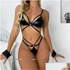 Bras Sets Womens Latex Clubwear Adjustable Straps Bra With Briefs Swimsuit Swimwear Lingerie Set Underwear Rave Outfit For Pole Drop Dh83V