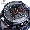 Reloj Forsining negro Racing Speed automático para hombre con cuerda automática, 3 esferas, indicador de fecha, reloj mecánico deportivo de cuero pulido, Dropship253k