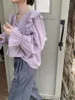 Kvinnors T-skjortor GM4380 Ruffled Purple Long Sleeve Chiffon Shirt 2023 V-Neck Lace Up Design Feel Loose Pleated Top