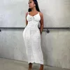 Lässige Kleider solide gestrickte Häkelkleid Frauen Strand Urlaub Hollow -out Party Club Lange elegante Deckhöfe Maxi Vestido