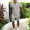 Tracksuits voor heren 2023 Casual poloshirtpak Summer Solid Color Rapel Rapel Zipper Short Sleeve Shorts 2-delige voor Sport