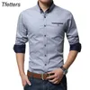 Men's Casual Shirts TFETTERS est Cotton Men Shirt Long Sleeve Solid Color Regular Fit Plus Size 230823