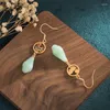 Серьги в китайском стиле Cheongsam Vintage Cloud Drop Natural Jade Gold Color Jewelry for Women Wedding