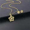 Necklace Earrings Set High Quality Women's Simple Stainless Steel Chain Plant Flower Pendant Jewelry