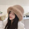 Berets Winter Plush Fisherman Hat White Warm Imitation Fur Ear Protection Lei Feng Sollid Clor Women Bucket