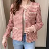 Jackets femininos Jaqueta de lã de alta qualidade feminino outono harajuku rosa xadrez tweed jaqueta feminina designer de pista curta