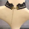 Chaînes gothique exquise dentelle noire collier cristal gland collier chaîne mode personnalité bijoux