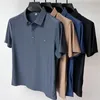 Polos pour hommes Luxe de haute qualité en soie de glace sans couture à manches courtes POLO chemise d'été lettre de mode broderie stretch Tshirt Hommes Top 230823