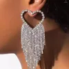 Kolczyki Dangle Long Rhinestone łańcuch frędzki kształt serca Kryształ dla kobiet moda błyszcząca temperament biżuteria ślubna panna młoda