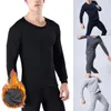 Men's Thermal Underwear Men Set Soft Fleece Thick Lined Lingerie Crew Neck Top Long John Winter Solid Skin Friendly Bottom Wear