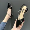 Shallow Summer Sandals Women Shoes 2024 for Black Mouth Strappy Heels All-match Beige Pointed Closed Fashion 478 53 5